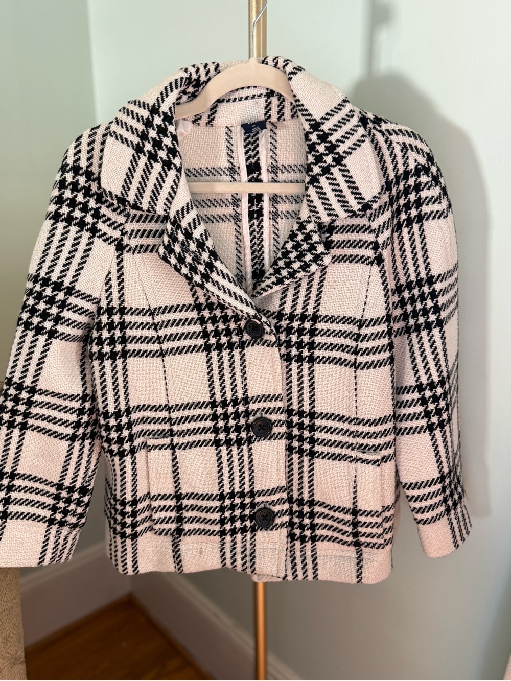 GAP Girls' Black & White Plaid Pea Coat